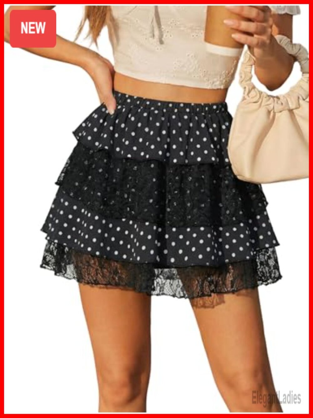 Ruffle Mini Skort Tiered Lace A-Line Elastic Waist Built-In Shorts